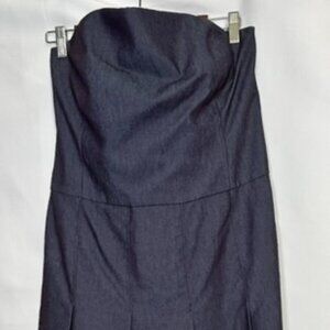 Fully Lined Strapless Pleated Dress Dark Denim Built In Bra Layers Sz 14